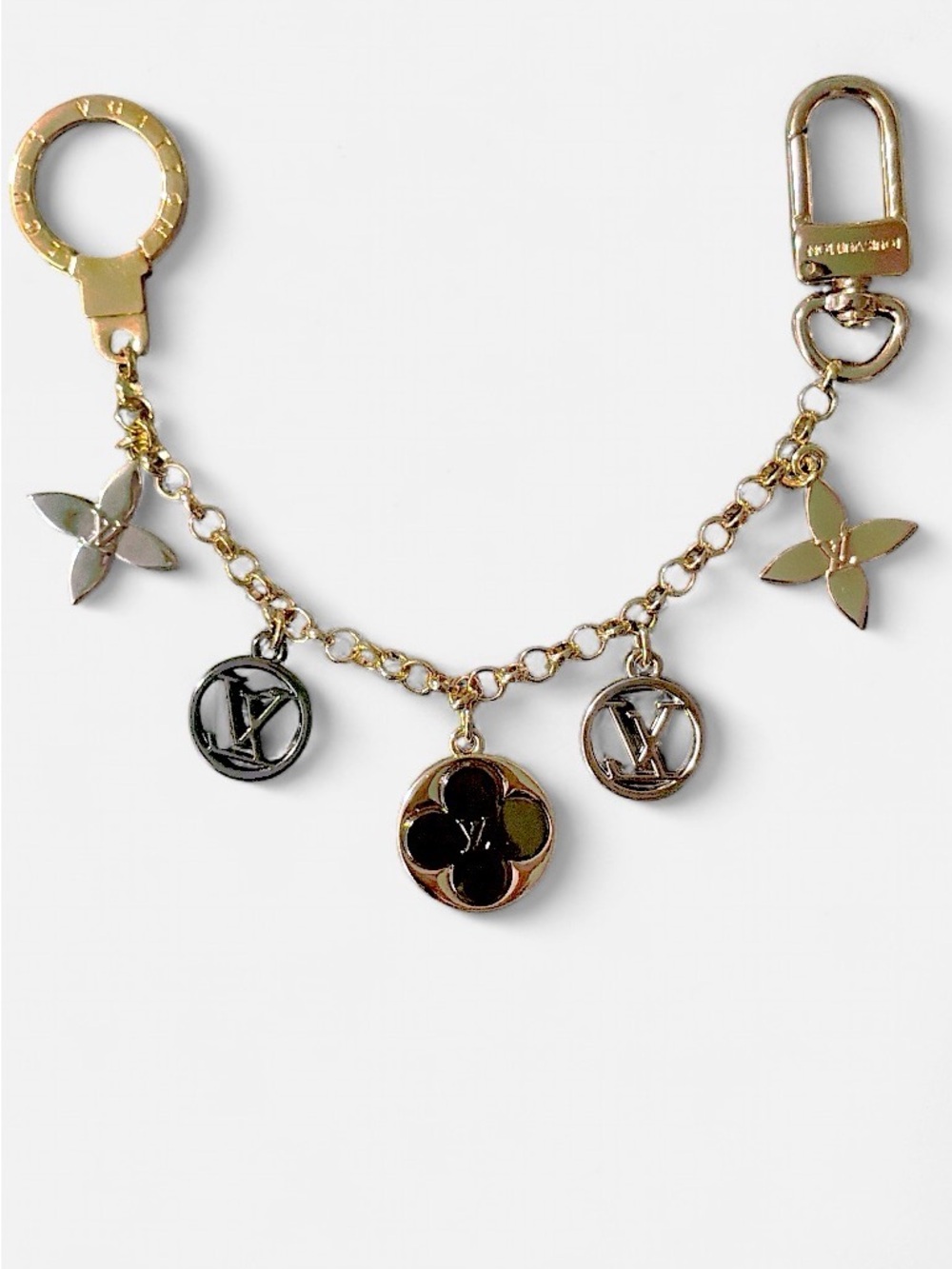 👜 Multi Tone 🖤💛🩶 monogram bag charm Chain ⛓️ 🔑